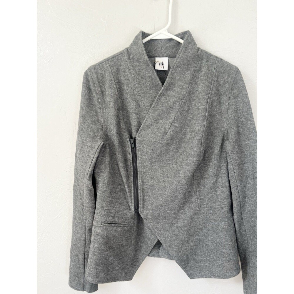 Cabi Gray Ponte Knit Rebel Asymmetrical Zip Jacket Women's Size Small Top Boxy
